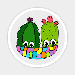 Cute Cactus Design #294: Pretty Cacti Arrangement In Colorful Bowl Magnet